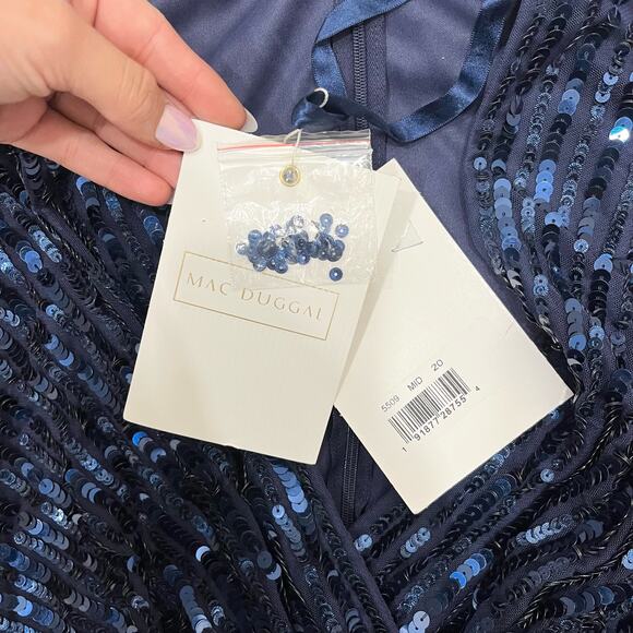 MAC DUGGAL 5509 Wrap Over 3/4 Sleeve Sequined Tulle Gown Midnight 20 NEW - Picture 6 of 8